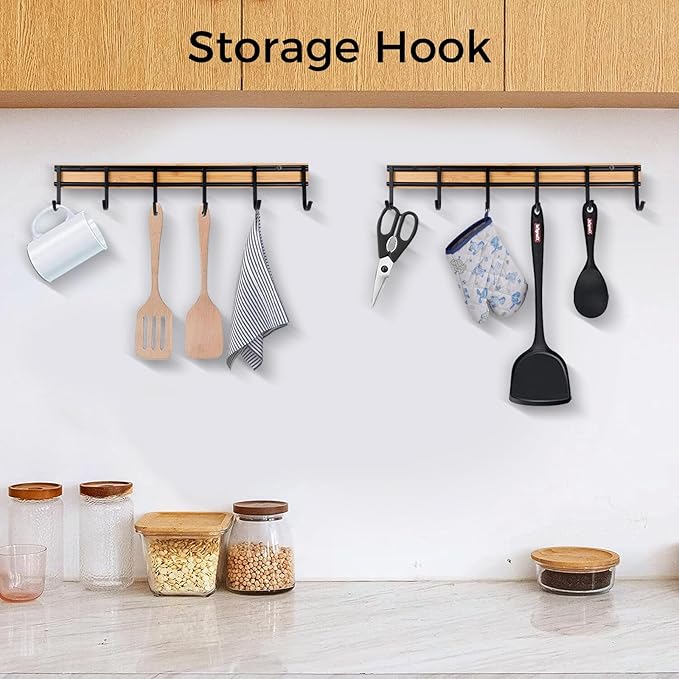 Kitchen Utensil Hanger, Wall Mout Kitchen Utensil Holder Organizer Rack with 6 Hooks, 2 Set Kitchen Wall Hooks for Hanging Utensils