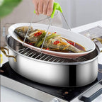 Stainless Steel Fish Steamer, Poacher Steamer Pot Pan Elliptical Shape, Stockpot for Steaming Fish, Boiling Soup, Special for Induction Cooker