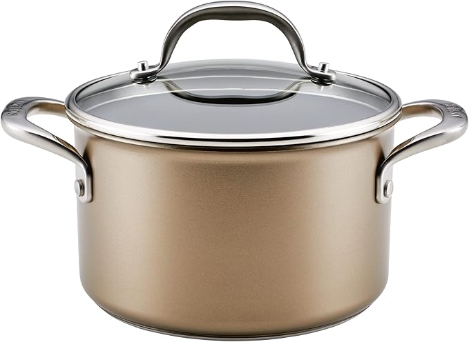 Anolon Ascend Hard Anodized Nonstick Saucepan/Saucepot and Lid - Good for All Stovetops (Gas, Glass Top, Electric & Induction), Dishwasher & Oven Safe with Stainless Steel Handle, 4 Quart - Bronze