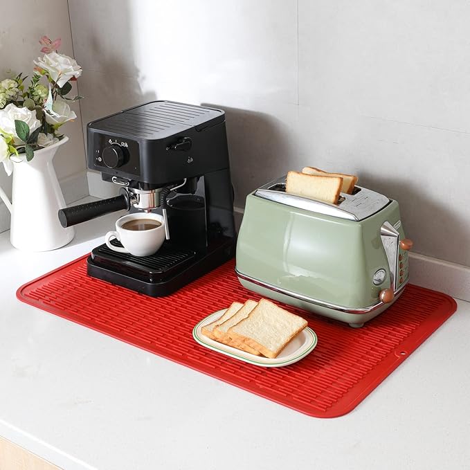 Silicone Dish Drying Mat for Multiple Usage,Easy clean,Eco-friendly,Heat-resistant Silicone Mat for Kitchen Counter or Sink,Refrigerator or Drawer Liner Red 3XL 28 inches x 18 inches