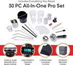 EspressoWorks Barista Pro Series Espresso Machine with Grinder, Steamer and LCD Display - Ready To Go In 60 Sec - 15-Bar Latte and Cappuccino Machine 30-Piece Bundle - Coffee Gifts (Black)