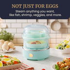 Elite Gourmet EGC1215M Easy Egg Cooker, Stainless-steel Heating Plate, Two-Tiered, 14-Egg Capacity, Soft, Medium, Hard-Boiled, Auto Shut-Off, Omelets, Poached Eggs, Measuring Cup, Piercing Pin, Mint