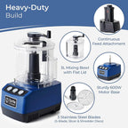 TK Tartle Commercial Food Processor - Heavy-Duty 600W Electric Chopper, Slicer & Shredder w/Flat lid, Continuous Feed, 3L Mixer Bowl & Stainless Steel Blades