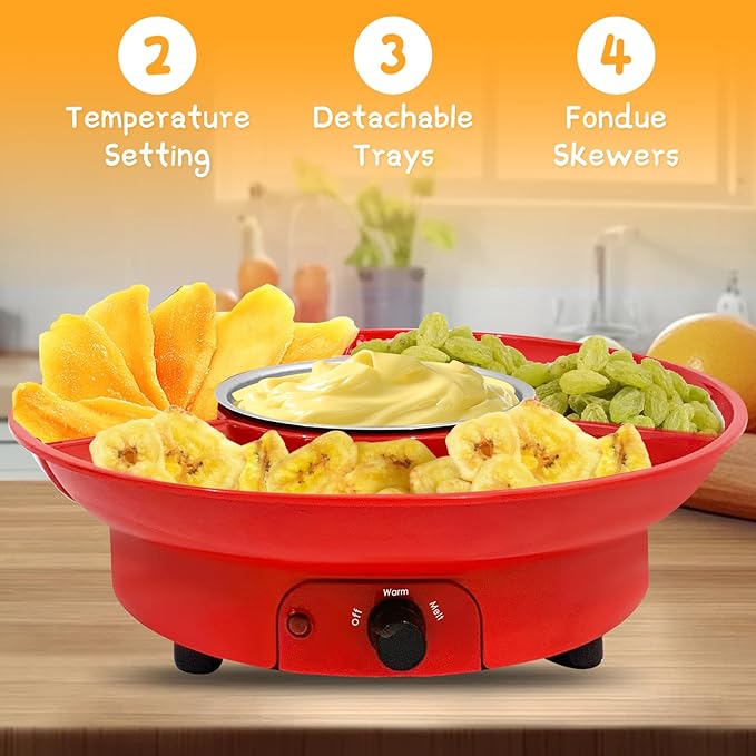 Fondue Pot Electric Set for Chocolate and Nacho Cheese, Chocolate Fondue Kit with Dipping Forks, Temperature Control, 9-ounce Detachable Bowl, Gift Set Date Night Idea Movie Night Game Night Gift Set