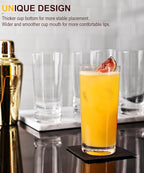 Drinking Glasses Set of 8, 16 oz Water Glasses, Wide Mouth Design Lead-Free Crystal Highball Glassware, Tall Glass Cups for Cocktail Parties, Family Dinners, and Tom Collins Bar Glassware