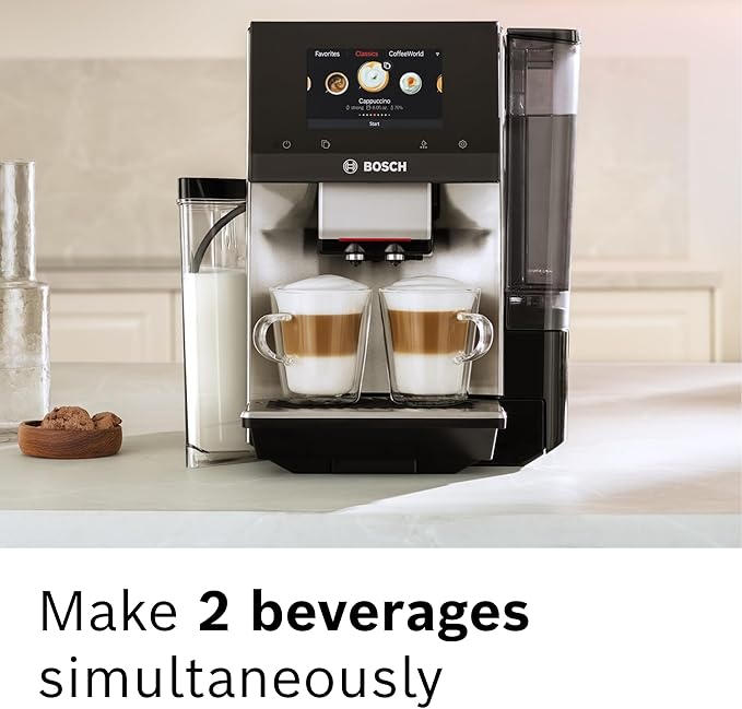 BOSCH 800 Series Fully Automatic Espresso and Coffee Machine – 36 Drinks with Coffee World, Cold Brew, Double Cup, Integrated Milk Container, Smart Features, in Stainless Steel TQU60703