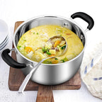 TeamFar Stock Pot 6 qt, Stainless Steel Stock Pasta Soup Pot with Lid, Double Bakelite Heat-Proof Handles & Tempered Glass Lid, Dishwasher Safe & Easy Cleanup, Non-Toxic & Healthy