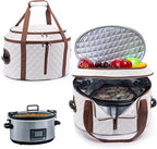 BAGSPRITE Double-layer Slow Cooker Carrying Case Compatible with 6-8 Quart Crockpot Carrier for Hot Food and Hamlton Beach Slow Cooker Tote with Lid Fastener for Crock-pot Dust Cover Applicances
