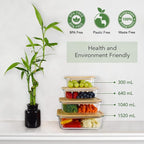 Glass Food Storage Containers with Bamboo Lids (4 Pack) - 100% Plastic Free, Eco-Friendly, Oven, Microwave Safe Meal Prep Container Set - Bamboo Lid Storage Container, Glass Lunch Containers