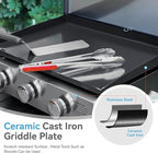 GREEN PARTY 3 Burner Propane Gas Griddle with Removable Standing Cart, Convertible to Tabletop Design, 27 inch Flat Top Grill for Outdoor Cooking Camping Tailgating Barbecue