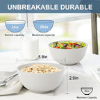 Kitchen Bowl 26 OZ, Wheat Straw Bowls Set 6 PCS, Unbreakable and Lightweight Cereal Bowl for Rice,Oatmeal,Salad, Microwave and Dishwasher Safe Plastic Bowls Reusable - White