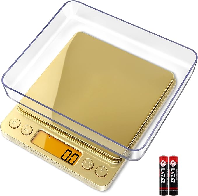 Fuzion Digital Kitchen Scale, 3000g/0.1g Precision Scale with 2 Trays, Small Mini Scales Digital Gram and Oz, Reptile Scale, Digital Coffee Scale, Lab Scale with Tare Function, LCD Display