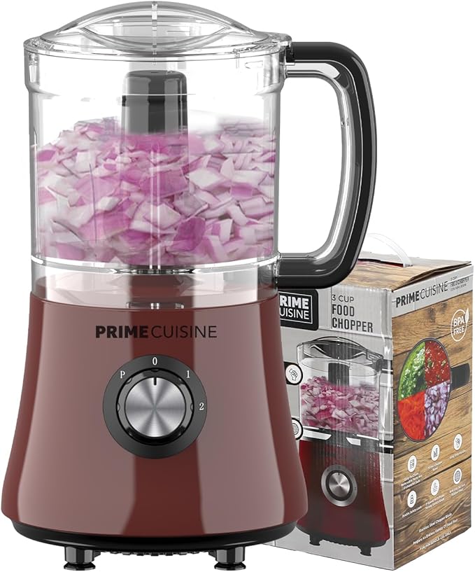 Electric Vegetable Chopper & Food Processor, 3 Cup Capacity, For Mincing, Emulsify and Puree, Burgundy