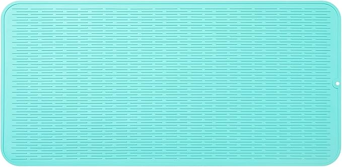 Silicone Dish Drying Mat for Multiple Usage,Easy clean,Eco-friendly,Heat-resistant Silicone Mat for Kitchen Counter or Sink,Refrigerator or Drawer Liner Mint 5XL 36inches x 18inches