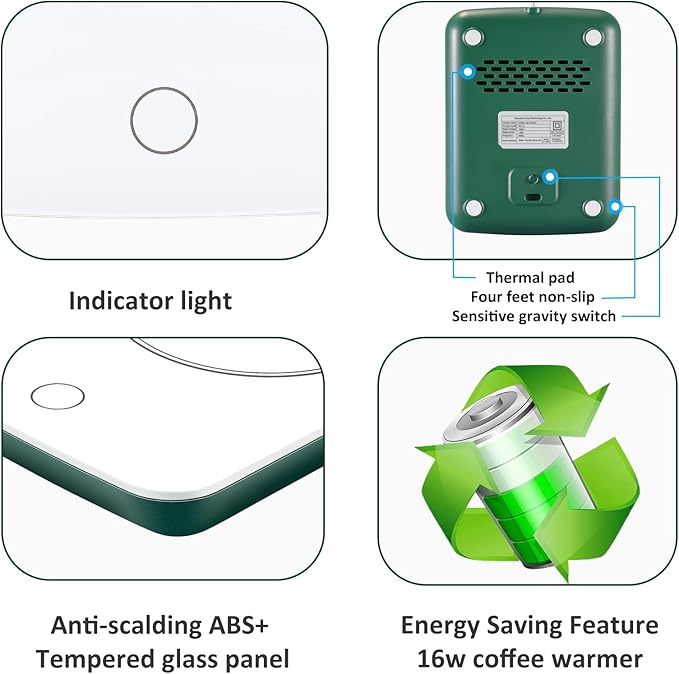 Misby Coffee Warmer, Coffee Cup Warmer with Auto Shut Off, Gravity-Induction Coffee Warmer for Desk Use, Coffee Mug Warmer for Coffee Lovers Gift Keep Beverages Coffee Warmer (Green)