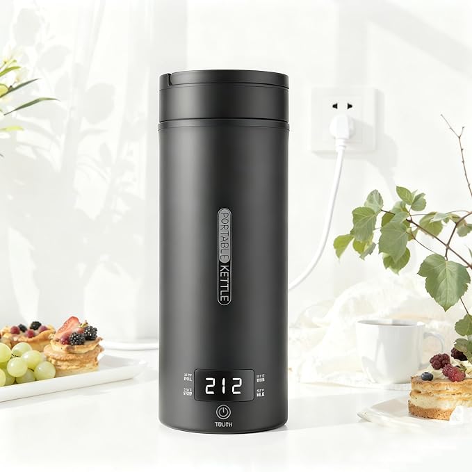 Portable Electric Kettle （110V）, Travel Tea Kettle, 316 Stainless Steel Premium Liner, 4-speed Temperature Adjustment with Auto Shut-off and Boil-Off Protection black