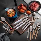 RAXCO Utensil Sets,18-Piece Knifes and cutting board,Silicone Cooking Tools and Kitchen Accessories,Straw