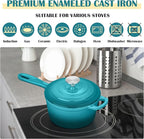 E-far Enameled Cast Iron Sauce Pan with Lid, 1 Quart Dutch Oven Saucepan, Mini Sauce Pot for Cooking, Boiling, Healthy & Non Toxic, Induction & Oven Safe, Green