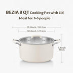 8 Quart Pot with Lid, BEZIA Tri-Ply Stainless Steel Stock Pots, Large Cooking Pots with Silicone Handle, Soup Pot for Induction Cooktop, Compatible with All Cooktops, Dishwasher Safe