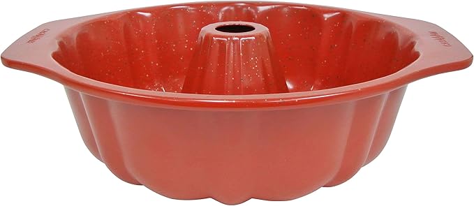 casaWare Fluted Cake Pan 9.5-inch (10-Cup) Ceramic Coated NonStick (Red Granite)