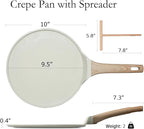 ESLITE LIFE 9.5 Inch Crepe Pan with Spreader, Nonstick Ceramic Flat Skillet Dosa Tawa Comales Para Tortillas Pancake Pan, PTFE & PFOA Free, White