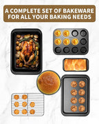 Nonstick Baking Pans Set, 19 PCS Stackable Bakeware Sets, Oven Pan Set Includes Baking Tray, Cookie Sheet, Cake Pans, Loaf Pan, Muffin Pan, Silicone Cups