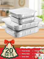 20 Set Disposable Aluminum Pans with Lids Assorted Sizes - 10 Large 10.25x12 Foil Pans Half Size & 10 Small 8x8 Tin Foil Baking Pans, Tin Trays Containers for Meal Prep, Food Cooking, Roasting