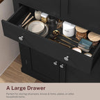 72” Kitchen Pantry Cabinet, with 6 Hanging Shelves & 1 Large Drawer, Adjustable Shelf, for Dinging Room, Living Room, Black