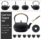 Big Cast Iron Teapot Set with Cups, Japanese Tetsubin Tea Kettle for Stovetop Safe, Cast Iron Tea Set with Tea Strainer for Loose Tea and Enameled Interior (1800ml Teapot Set with Cups)