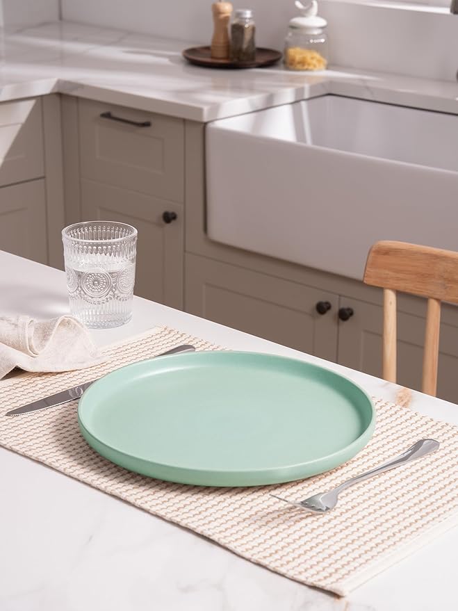 famiware Milkyway Dinner Plates, 10.24 inch Plates for 6, Stoneware Dessert Plates Dish Set for Kitchen, Reactive Glaze Plate Set, Microwave and Dishwasher Safe, Light Green