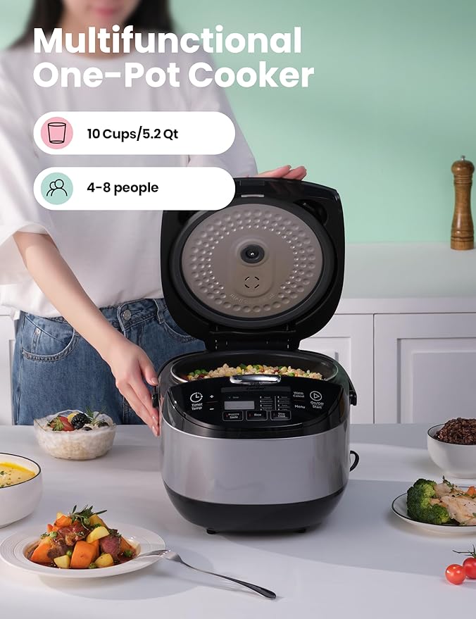 COMFEE' Rice Cooker, Japanese Large Rice Cooker with Fuzzy Logic Technology, 11 Presets, 10 Cup Uncooked/20 Cup Cooked, Auto Keep Warm, 24-Hr Delay Timer