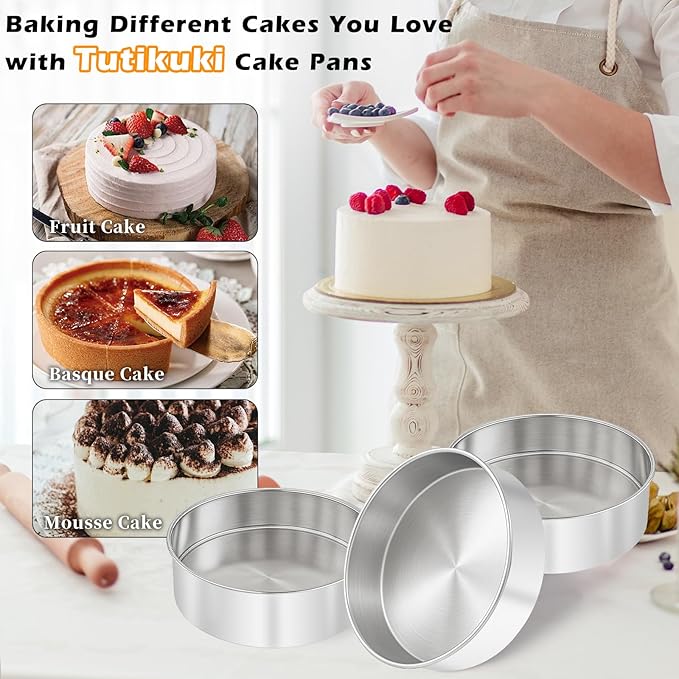 6 Inch Cake Pan - 3PCS Stainless Steel Smash Cake Baking Pans Tins, Round Bakeware for Party Birthday Wedding, Mirror Finish & Dishwasher Safe