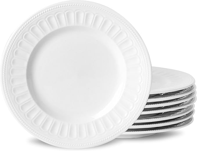 Neaylfe 8-Piece Ceramic Salad Plates Set, 8in Embossed Modern Small Dinner Plates for Kitchen, Ceramic Flat Plates for Salad, Dessert, Appetizer, Microwave, Oven, and Dishwasher Safe