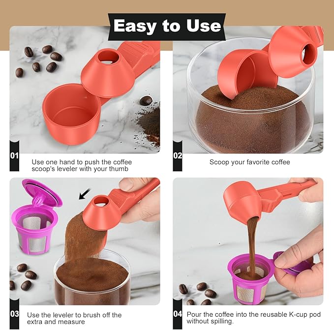 Coffee Scoop & Funnel for Reusable K Cup Refillable Coffee Pods, Coffee Measuring Spoon 2 Tablespoon Capacity, Scoop with Funnel for Ground Coffee, Protein Powder, Tea (Orange, 1 Pack)