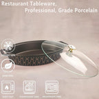 11" X 7.5" Ceramic Oval Casserole Dish with Glass Lid, 1.3 Quart Serving Soup Tureen,Chafing Dish for Buffet, Family Food preserve Tray, Catering Casserole for Party Style, Black