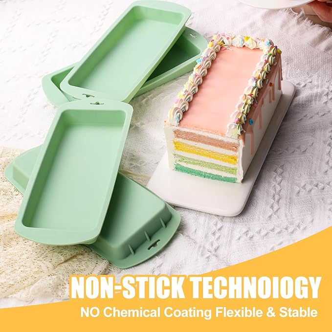 4Pcs Layer Cake Pans Set, 10 Inch Rectangle Rainbow Cake Baking Pans,Silicone Cake Molds for Mousse Pizza Vegetable Pancake