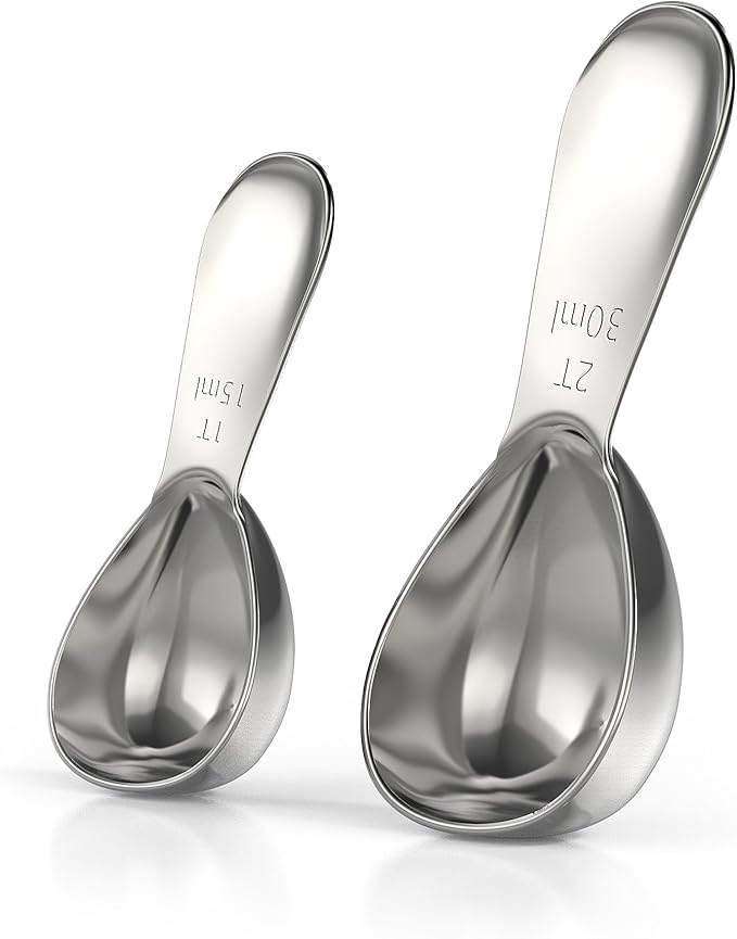 BALCI - Stainless Steel Coffee Scoop Set (1&2 Tablespoon, 15ml and 30ml) Exact Measuring Spoons for Coffee, Tea, Sugar, Flour and More!