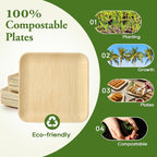 ECOLipak 48 Pack Compostable Palm Leaf Plate Like Bamboo Plate, 10 Inch and 7.85 Inch Disposable Biodegradable Plates Suitable for Party, Dinner