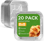 8"x8" Aluminum Foil Pans Disposable - 20 Pack Square Baking Pans Disposable Grill Accessories Meal Prep Containers Heavy Duty Tin Foil Pan for Baking Cake, Oven Cooking, Heating, Storing