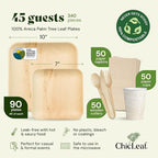 Chic Leaf Compostable Palm Leaf Plates & Cups Set - 10 In & 7 In Pack of 45, Natural - Biodegradable Tableware & Disposable Plates & Cups - Durable Bamboo Utensils