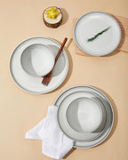 16 Piece Double Bowl Dinnerware Sets with Pasta Bowls, Highly Chip and Crack Resistant Plates and Bowls Sets, Natural Earthyware Ceramic Dishware Sets, Service for 4 Moonstone White