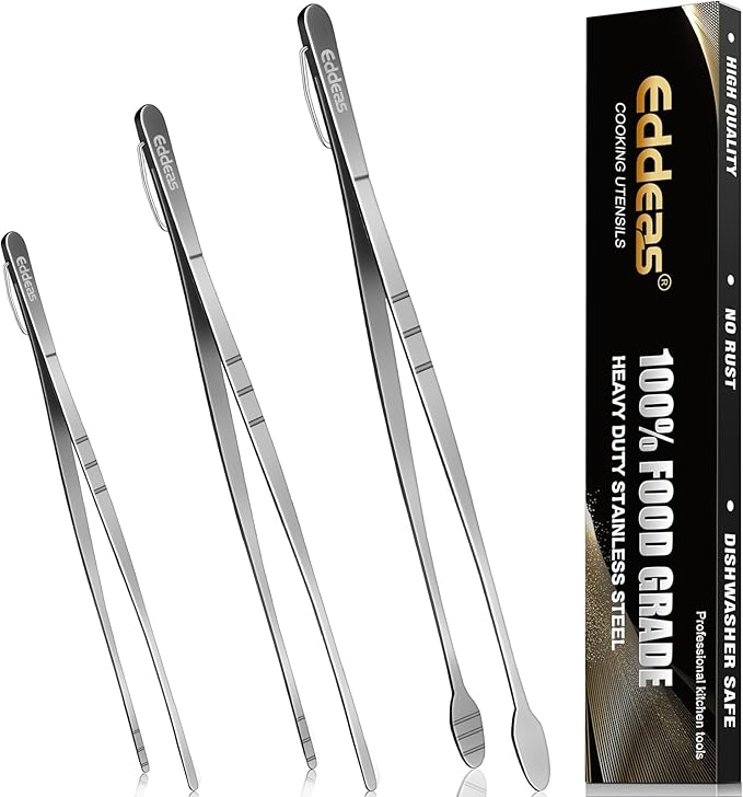 Kitchen Tweezers Tongs, Cooking Tweezers Stainless Steel - 3 Size 12'' 10'' & 8 inch Ideal for Meat, pasta, plating and pinching delicate small pieces of food, Set of 3