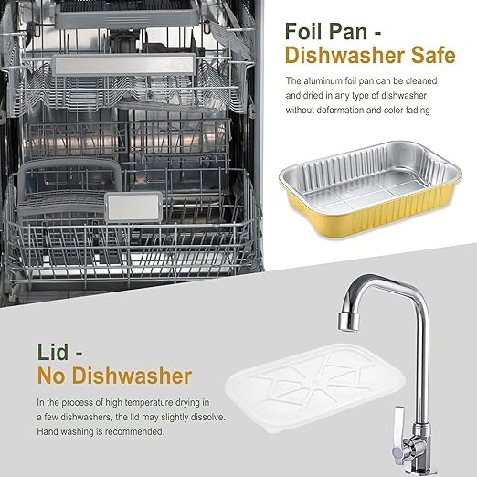 13"x 8.9" Sturdy Aluminum Foil Pans with Lids and Handle (5 Pack), 2X Thicker Heavy Duty, Dishwasher, Reusable Microwavable for Cooking, Baking, Reheating, Freezer, Oven, Recyclable, 118oz