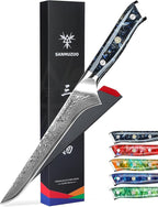 7 inch Fillet Knife, VG10 Damascus Steel Fish Boning Knife with Resin Handle - Xuan Series (Starry Black)