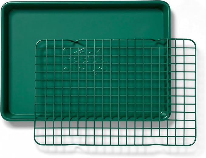 Great Jones Little Sheet Pan & Little Chill Rack Set (Broccoli) | 13.5 x 9.5 Heavy-Duty Nonstick Pan & Cooling Rack | Baking Tray & Wire Rack for Cooking, Baking, Roasting | Oven & Dishwasher Safe