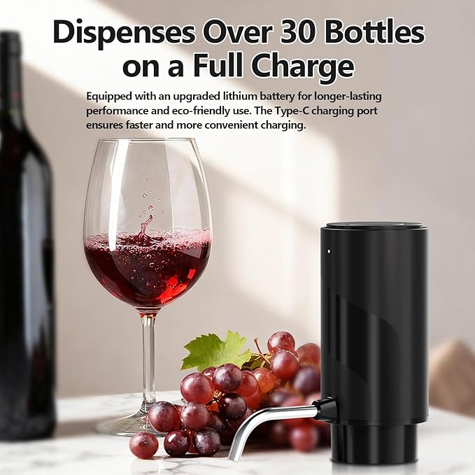 Wine Aerator Electric Decanter – Automatic Wine Dispenser & Pourer with Type-C Rechargeable Battery, Instant Aeration Wine Accessories for Red & White Wine, Christmas Gift for Wine Lovers