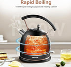 Rasonic Retro Electric Kettle Stainless Steel, 1.8L Tea Water Boiler, 1500W Fast Quiet Boil, Temperature Gauge, Auto Shut-Off, Boil-Dry Protection, Matt Black and Rose Gold