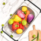 Over The Sink Strainer Stainless Steel Colander 5 Quart Basket with Expandable Rubber Grip Handles for Kitchen Sink - Strain, Drain, Rinse Fruits, Vegetables, Pasta, New Home Essentials