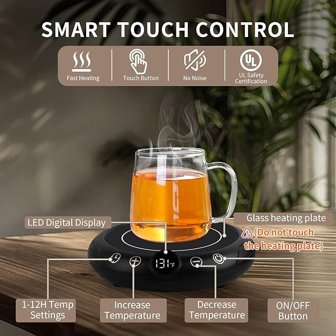 Coffee Mug Warmer, White Elephant Gifts for Adults, Electric Cup Warmer for Desk, Candle Warmer Plate 8-Temp Setting & 1-12H Timer, Stocking Stuffer for Women Men
