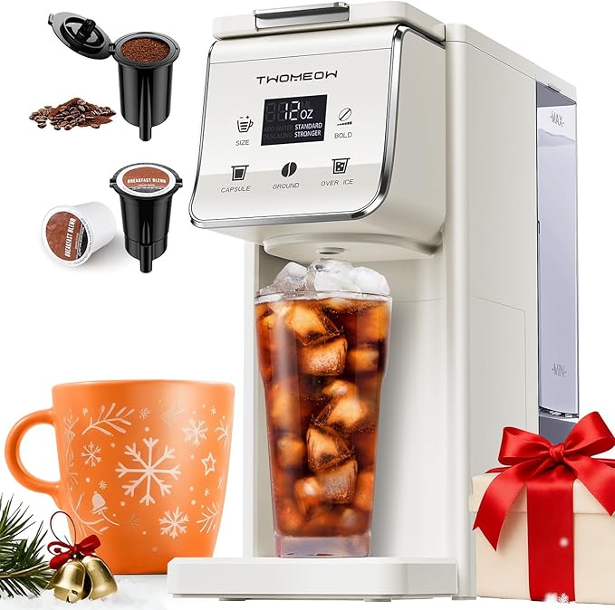 Coffee Maker Hot & Iced With Bold Setting,Single Serve Coffee Maker For K Cup And Grounds,52 Oz Removable Water Tank,6-14 Oz Brew Sizes,One Cup Kcup Coffee Machine With Reusable Filter, White